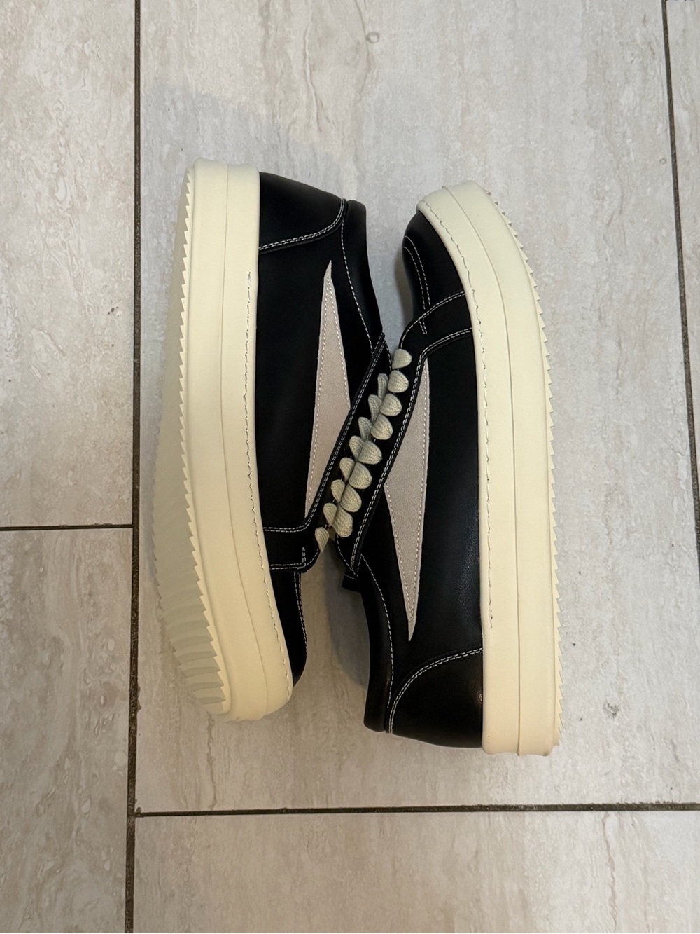 Rick Owens Black and Cream Low-Top Platform Sneakers